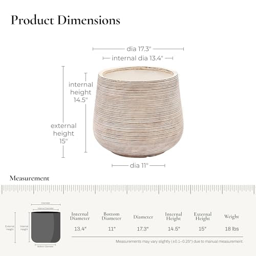 LuxenHome 17" Round Planters for Indoor Plants, Distressed Large Plant Pot