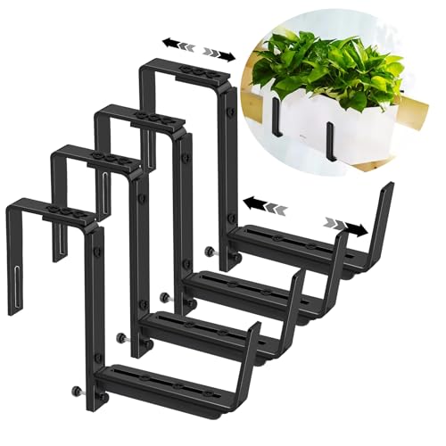 Window Box Brackets, Adjustable Hanging Railing Planter Box Brackets - size: 4 Pack