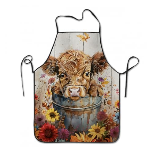 Funny Apron for Men Women Baking Gardening Sewing BBQ Waterproof Cute Gifts - color: Highland Cow