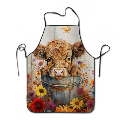 Funny Apron for Men Women Baking Gardening Sewing BBQ Waterproof Cute Gifts - color: Highland Cow