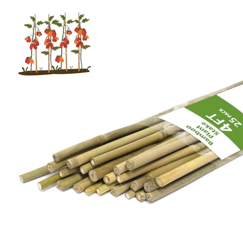 Plant Stakes, 4FT Natural Bamboo Garden Stakes, 25Pcs Bamboo Plant Stakes,Bamboo Sticks for Tomato,Beans,Vegetable and Climbing Plants - size: 4 Ft, 25 Pack