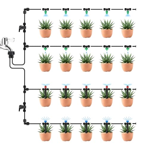 Kalolary 30Pcs Push-to-Fit Drip Irrigation Spray Emitters for 1/4" Tubing - size: 1/4” Push-to-Connect Tee- Misting- 30P Green