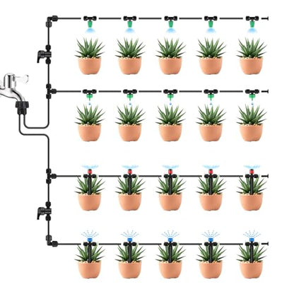 Kalolary 30Pcs Push-to-Fit Drip Irrigation Spray Emitters for 1/4" Tubing - size: 1/4” Push-to-Connect Tee- Misting- 30P Green