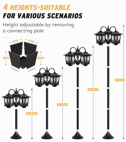 3-Head Solar Lamp Post with Planter, 74" Solar Lamp Post Light - size: Clear Frame