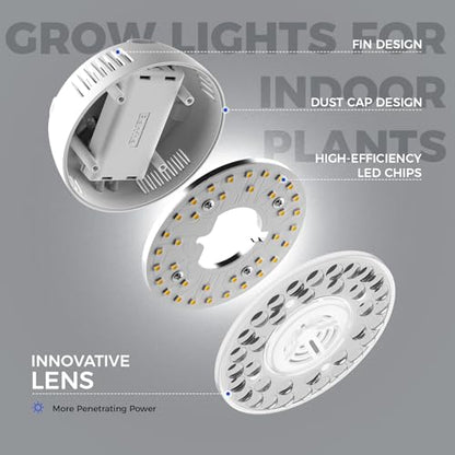 Barrina OG09 Puck Grow Light, 36W(4 x 9W), 5000K, Timer, 4 Packs, White - color: 5000K-White Cover, size: 4 Packs with Timer