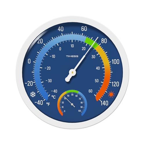 TIMESS 10-Inch Indoor Outdoor Thermometer Hygrometer, Battery-Free, Blue - color: Blue