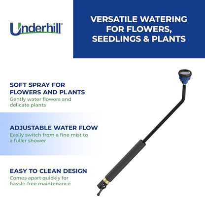 Underhill Proline Gentle Spray Shower Head Nozzle Wand, Garden Water Hose Sprayer for Watering Plants and Flowers, 30-Inch, Includes 3 Stainless Steel Outlet Plates (450, 750 and 1000 Holes) - style: RPW-75PL