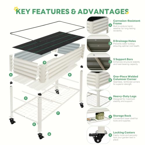 Elevated Raised Garden Bed Outdoor with Shelf, Wheels, 2' X 4', White - style: Deluxe White(With Casters, Shelf)