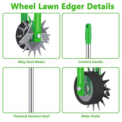 Edger Lawn Tool - 67 inch Wheel Rotary Lawn Edger with Adjustable Stainless Steel Handle, Grass Edge Trimmer for Sidewalks, Driveways & Landscaping (Green) - color: Green
