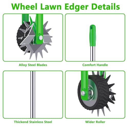 Edger Lawn Tool - 67 inch Wheel Rotary Lawn Edger with Adjustable Stainless Steel Handle, Grass Edge Trimmer for Sidewalks, Driveways & Landscaping (Green)