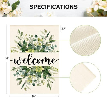 AVOIN colorlife Spring Summer Floral Welcome House Flag Outside 28x40 Inch - size: House Size-28 x 40"
