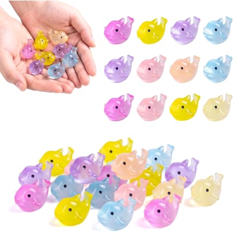 26Pcs Mini Resin Glow in The Dark Dolphins Figures Tiny 0.6x0.9 Inch Luminous Sea Animal Figurines Bulk for Fairy Garden Terrarium Decor Desk Pets Crafts DIY Party Favors