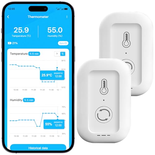 WiFi Thermometer Hygrometer Smart Sensor, App Alert Remote Monitor, 2Pack
