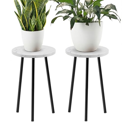 Plant Stand Indoor 2 Pack: Corner Wood 20 Inch Plant Stand - Plant Table - color: White Marble, size: 20"&20"