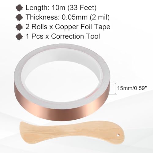 2pcs Copper Foil Tape 0.59" x33FT Single Conductive Adhesive Tape - size: 0.59 Inch x 33 FT
