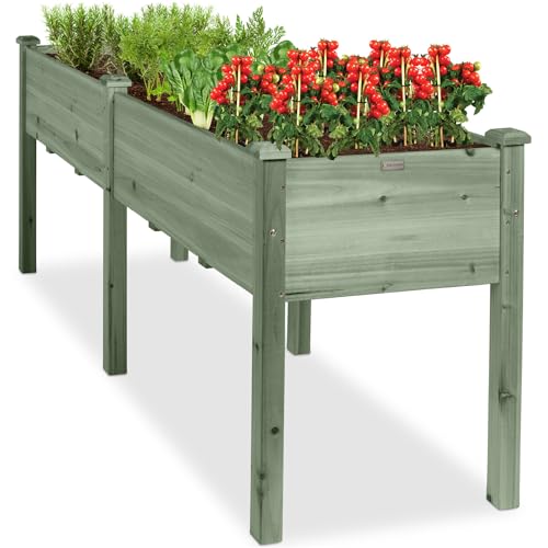 Best Choice Products 72x24x30in Raised Garden Bed, Elevated Wood Planter Box Stand for Backyard, Patio, Balcony w/Divider Panel, 6 Legs, 300lb Capacity - Sage - color: Sage, size: 72x24x30in