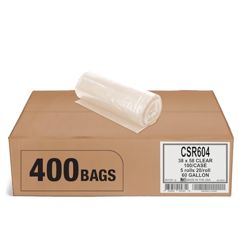 Aluf Plastics 55-60 Gallon 2 MIL (eq) Clear Heavy Duty Garbage Bags - 38" x 58" - Pack of 400 - for Industrial, Recycling, Storage, & Outdoor - style: 55-60 Gal, 2 Mil Equiv, 400 Count