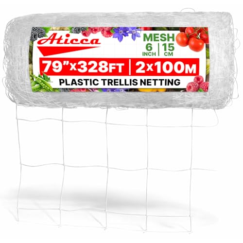 ATICCA 79 in x 328 FT Heavy Duty Plastic Trellis Netting 6-Inch Mesh, White - size: 79''x328ft Plastic Trellis Netting