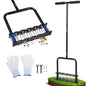 Lawn Aerator Tool,Manual Stainless Steel Spike Aerator Lawn Tool with Spring Base, Automatic Dirt and Leaf Clean Design, Adjustable T-Handle, Soil Loosening, Yard Aerating, Garden Tool Black