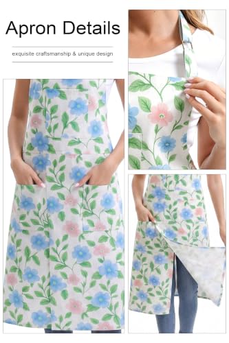 Nanxson Pottery Apron Split Leg with 3 Pockets & Adjustable Buckle - color: Blue Flower