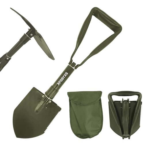 Mini Folding Camping Shovel, Lightweight Portable Small Tactical Survival Shovel, High Carbon Steel Military Shovel Entrenching Tool for Outdoor, Hiking, Digging, Backpacking, Car Emergency, Off Road - color: Tri-fold/18.5"/Army Green