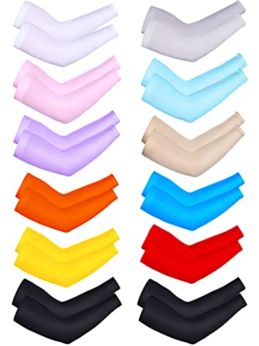 Bememo 12 Pairs UV Arm Sleeves Cooling Cover for Women Men - color: Solid Colors