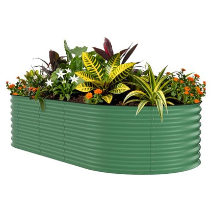 Garvee 10x4x1.5ft Galvanized Raised Garden Bed, Oval Metal Planter Box - color: Green-oval, size: 10x4x1.5ft