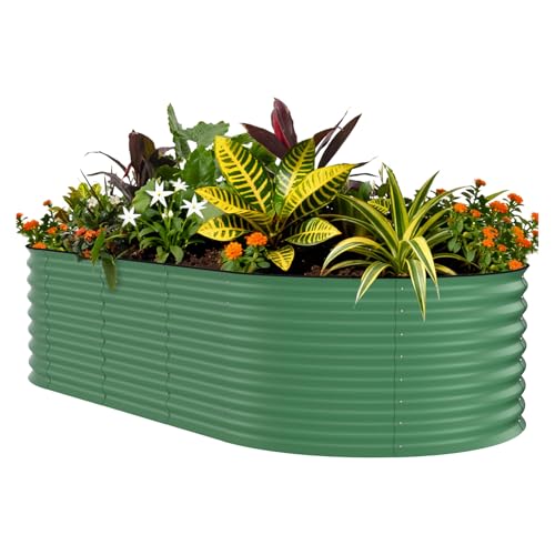 Garvee 10x4x1.5ft Galvanized Raised Garden Bed, Oval Metal Planter Box - color: Green-oval, size: 10x4x1.5ft