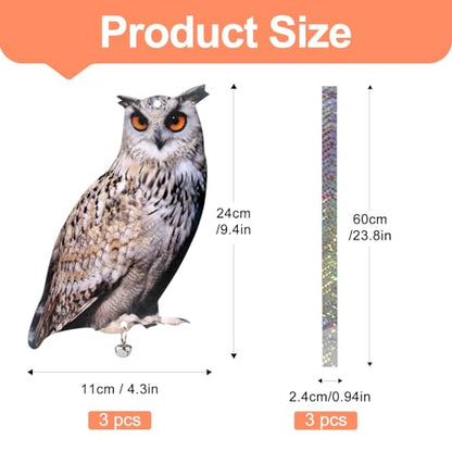 Owl to Keep Pigeons Away, 3 Pack Fake Owls, Pigeon Scare - color: Amazed Eagle 3pc