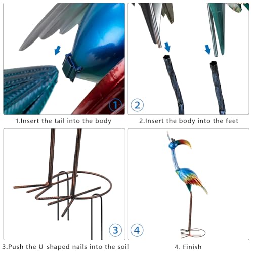 DREAMSOUL Metal Bird Garden Statues 30" Funny Patio Lawn Decor - color: Blue