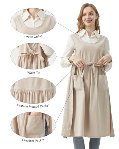 Nanxson Cotton Apron Women Split Plus Size Bib with Pockets - color: Beige