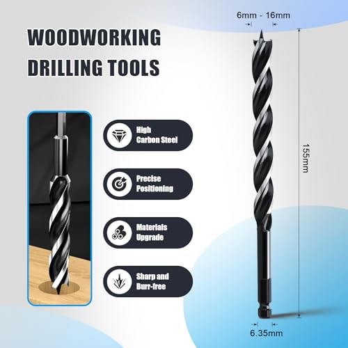 1/2" x 6" Auger Drill Bit for Soft and Hard Wood,1/4" Hex Shank - size: 1/2 in, style: 6"