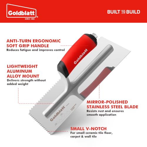 Goldblatt 1/4'' x 3/16'' V-Notch Tile Trowel, 11'' x 4.5'' - size: V 1/4 x 3/16