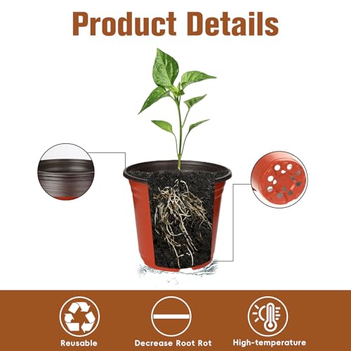40 PCS Plant Nursery Pots 6 Inch Plant Seedling Pots with Drainage Holes Plastic Plant Flower Pot Small Plastic Seed Starting Pot Starter Containers Office Home Indoor Outdoor - color: Red-6 Inch-40pcs