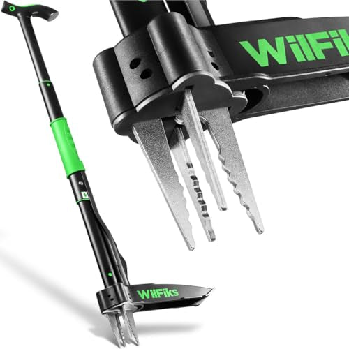Weed Puller Tool with Long Adjustable Handle (36", 40", & 45"), Quick-Release Weed Ejector Mechanism, Lightweight Aluminum Stand-Up Heavy Duty Weed Remover, 4-Claw Head & Foot Pedal for Easy Weeding - size: Large