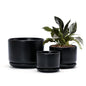 Flower Pots,Ceramic Pots with Drainage Holes & Saucer Set of 3(Matte Black) - color: Matte Black