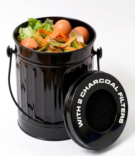 Plexon Countertop Compost Bin Kitchen Indoor with Lid, Black 1.5 Gall - color: Black