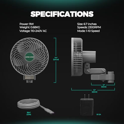 MARS HYDRO 2PCS 6''Oscillating Clip-On Grow Tent Fan,10 Speeds,EC Motor - size: 2PCS