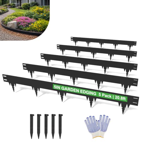 20.8FT Metal Landscape Edging, 5-Pack 50"L x 5"H Rust-Proof Border - color: 5In Tall, size: 5 Pack