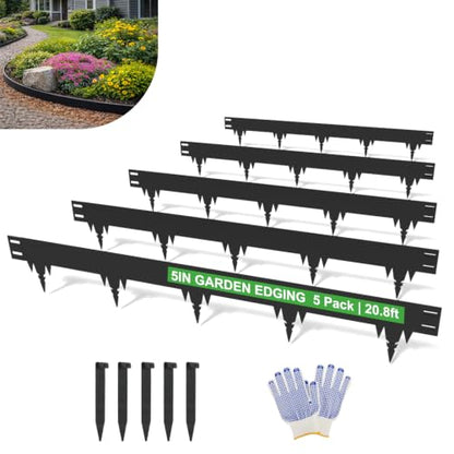 20.8FT Metal Landscape Edging, 5-Pack 50"L x 5"H Rust-Proof Border - color: 5In Tall, size: 5 Pack