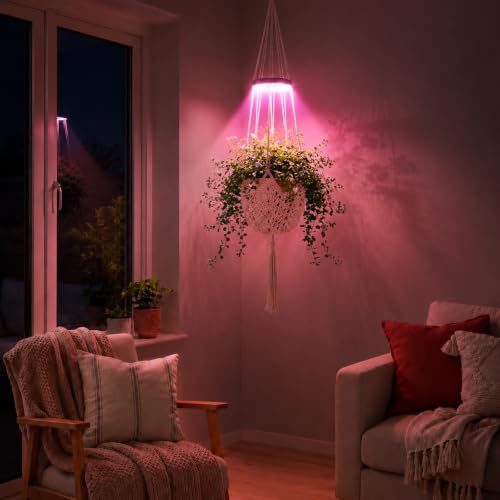 Shappy Hanging Plant Grow Light with Macrame Hanger, Indoor Lamp, Cream - color: Cream, size: Grow Light