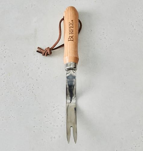 Burpee 12" Stainless Steel Weeder | Durable Long Lasting Garden Tool | Leather Wrist Strap 5" Handle, Oak - color: Oak, style: Weeder