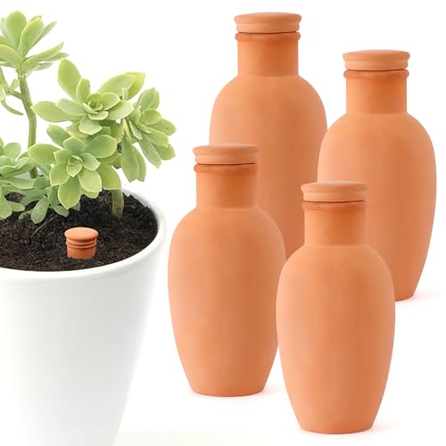 4pcs Ollas 3.1inch Plant Watering Globes Clay Watering Pot with lid Terra Cotta Clay Irrigation Globes Terracotta Watering Simple Irrigation Peripheral Water System Self Watering System - style: C