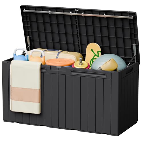 Greesum 110 Gallon Outdoor Storage Box with Lockable Lid, Dark Black
