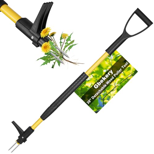 Gbekery 39" Stand Up Weed Puller Tool - Heavy Duty Detachable 3-Claw Weeder with Ergonomic Long D-Handle | Tools for Effortless Garden Weed Removal (Dandelions, Thistles & More)