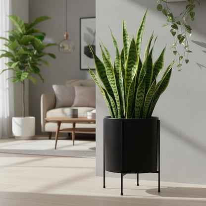 D'vine Dev Plastic Planter Pot with Metal Stand, Black, 14 in, 55-D-B-4 - color: Black, size: 14 Inch