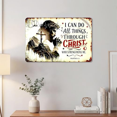 I Can Do All Things Through Christ Baseball Metal Sign 12×8 Inch - color: Baceball, size: 8*12inch