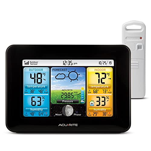 AcuRite Wireless Home Weather Station with Color Display, Indoor Outdoor Thermometer and Temperature Sensor (02077M) - color: Black - Full Color Display, size: Black - Full Color Display