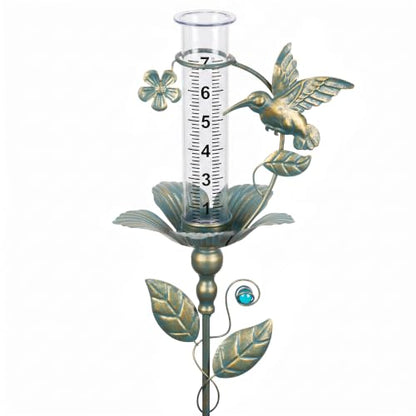 shumi Rain Gauge Outdoor, 7" Hummingbird Rain Gauge for Garden Decor
