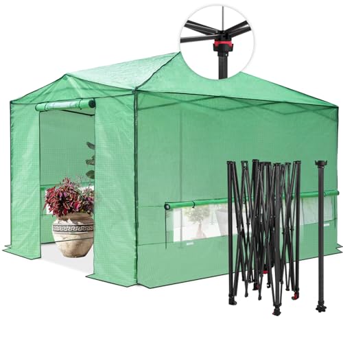 EAGLE PEAK 12x8 Easy Setup Pop Up Greenhouse, Support Pole, Clear/Green - color: Clear/Green, size: 12x8